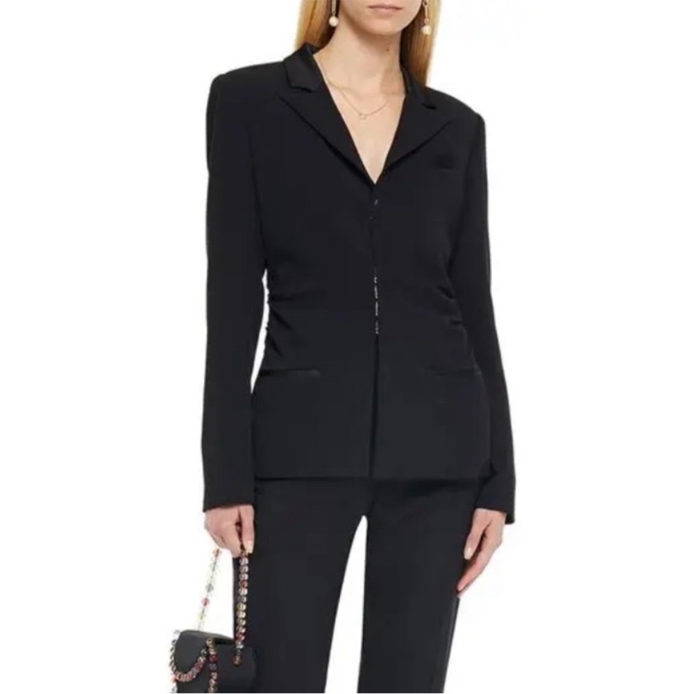 Jonathan Simkhai Black Crepe Tuxedo Classic Satin-Trimmed Blazer Women’s Size 0
